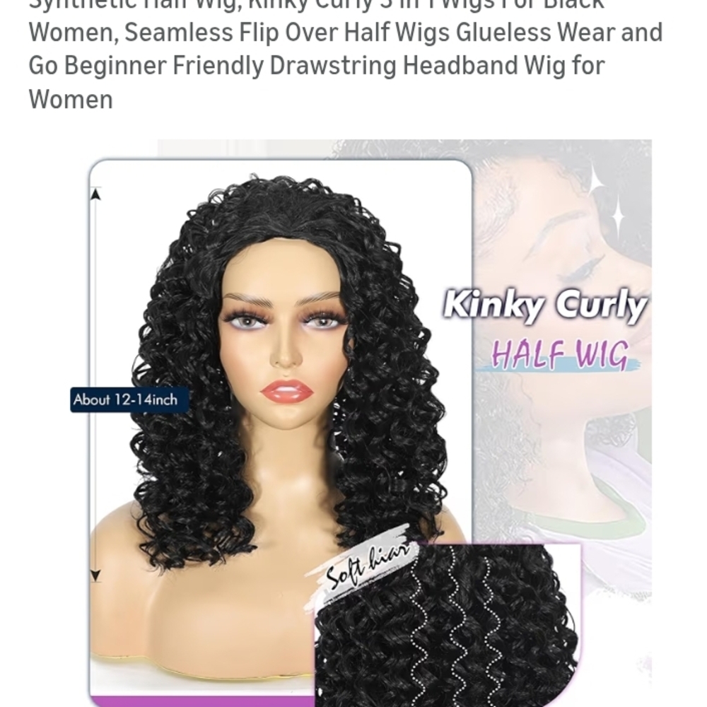 Kinky Curly Black Half Wig for Women
